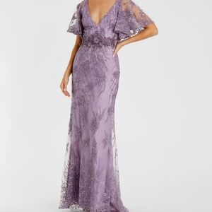 Mac Duggal Vintage Flutter Sleeve Evening Gown